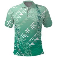 Hawaii Jade Green Kapa Polo Shirt Vintage 'Ohe Kāpala Motifs Mix Plumeria Leis LT7 Jade Green - Polynesian Pride