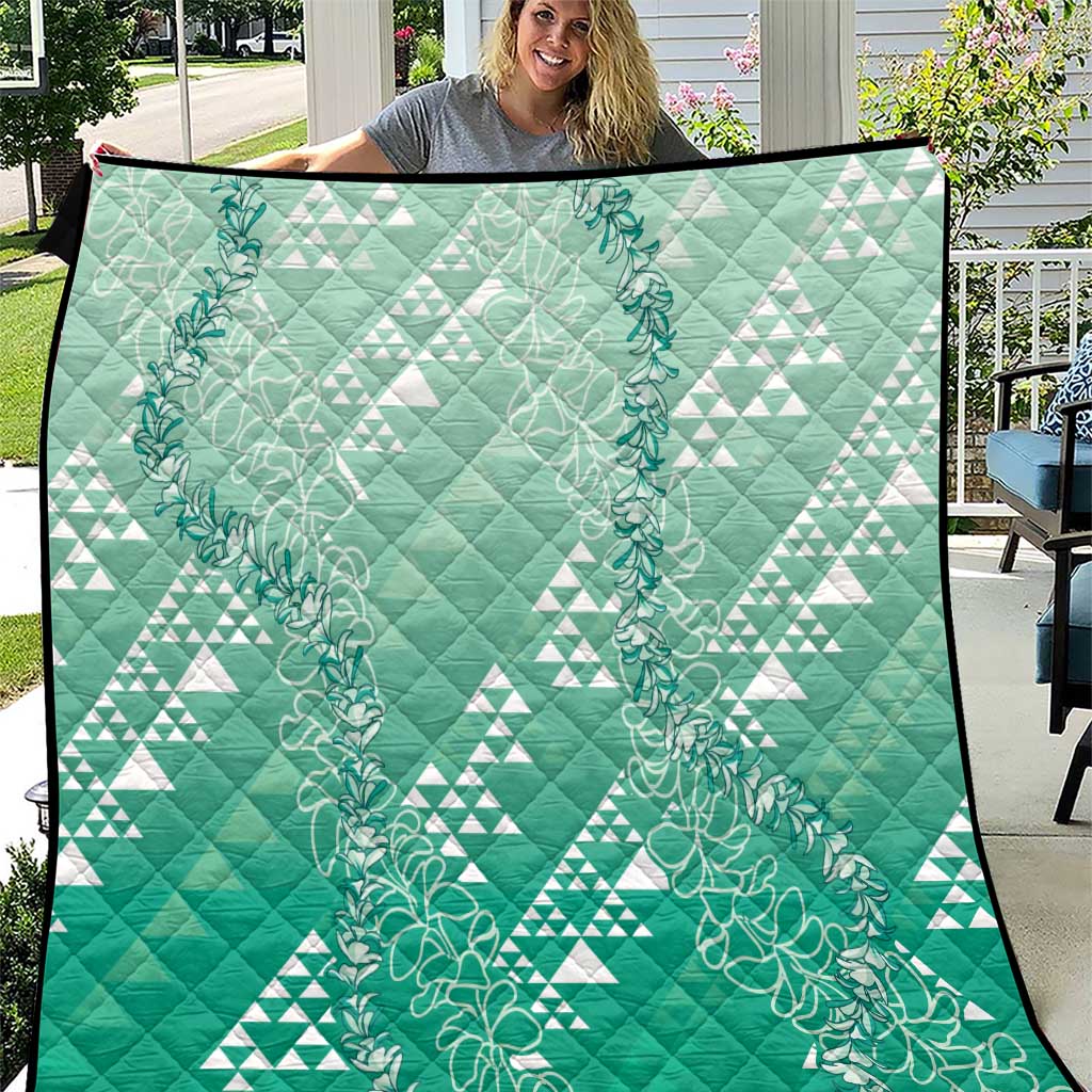 Hawaii Jade Green Kapa Quilt Vintage 'Ohe Kāpala Motifs Mix Plumeria Leis LT7 Jade Green - Polynesian Pride