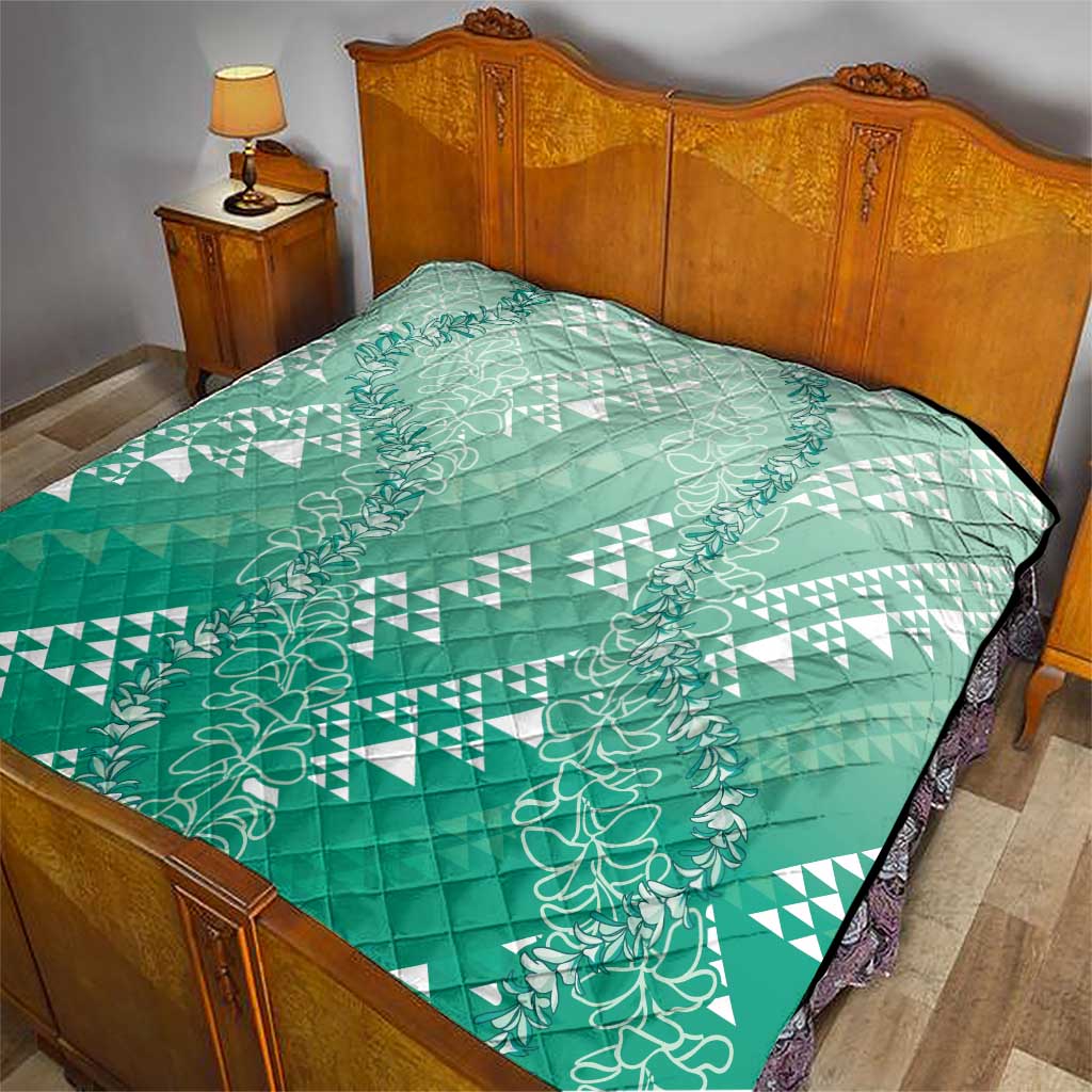 Hawaii Jade Green Kapa Quilt Vintage 'Ohe Kāpala Motifs Mix Plumeria Leis LT7 - Polynesian Pride