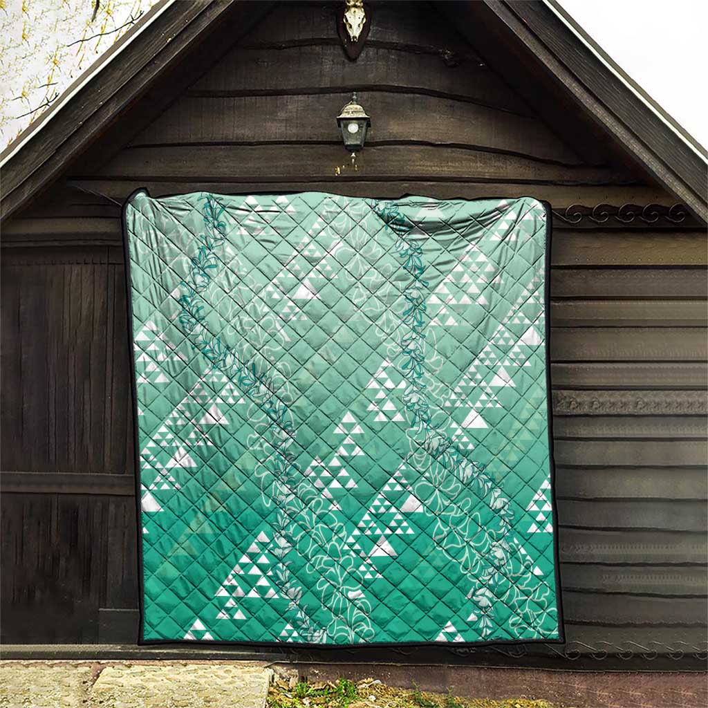 Hawaii Jade Green Kapa Quilt Vintage 'Ohe Kāpala Motifs Mix Plumeria Leis LT7 - Polynesian Pride