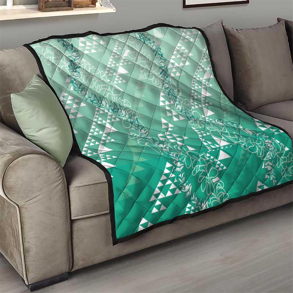 Hawaii Jade Green Kapa Quilt Vintage 'Ohe Kāpala Motifs Mix Plumeria Leis LT7 - Polynesian Pride