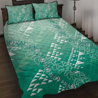 Hawaii Jade Green Kapa Quilt Bed Set Vintage 'Ohe Kāpala Motifs Mix Plumeria Leis LT7 Jade Green - Polynesian Pride