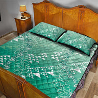 Hawaii Jade Green Kapa Quilt Bed Set Vintage 'Ohe Kāpala Motifs Mix Plumeria Leis LT7 - Polynesian Pride