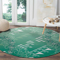 Hawaii Jade Green Kapa Round Carpet Vintage 'Ohe Kāpala Motifs Mix Plumeria Leis LT7 - Polynesian Pride