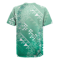 Hawaii Jade Green Kapa Rugby Jersey Vintage 'Ohe Kāpala Motifs Mix Plumeria Leis LT7 - Polynesian Pride