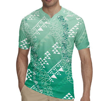 Hawaii Jade Green Kapa Rugby Jersey Vintage 'Ohe Kāpala Motifs Mix Plumeria Leis LT7 - Polynesian Pride