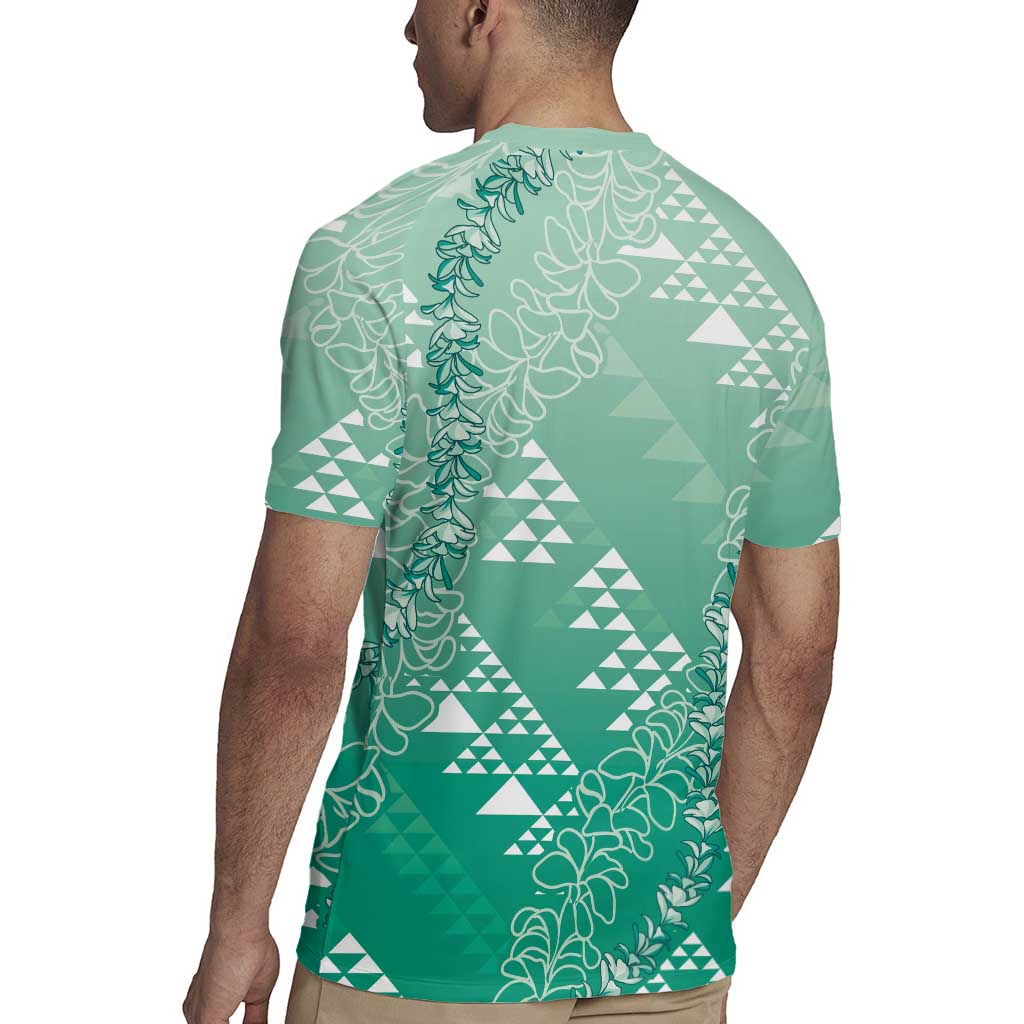 Hawaii Jade Green Kapa Rugby Jersey Vintage 'Ohe Kāpala Motifs Mix Plumeria Leis LT7 - Polynesian Pride