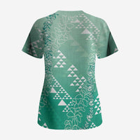 Hawaii Jade Green Kapa Scrub Top Vintage 'Ohe Kāpala Motifs Mix Plumeria Leis