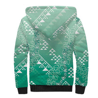 Hawaii Jade Green Kapa Sherpa Hoodie Vintage 'Ohe Kāpala Motifs Mix Plumeria Leis LT7 - Polynesian Pride