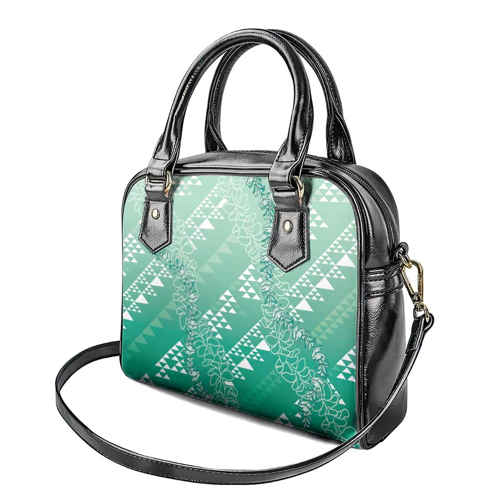 Hawaii Jade Green Kapa Shoulder Handbag Vintage 'Ohe Kāpala Motifs Mix Plumeria Leis LT7 - Polynesian Pride