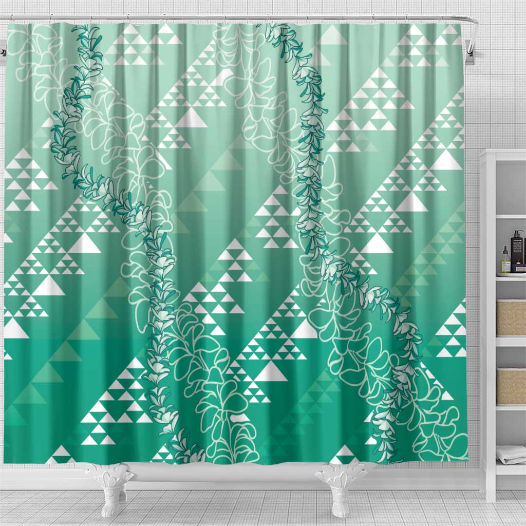 Hawaii Jade Green Kapa Shower Curtain Vintage 'Ohe Kāpala Motifs Mix Plumeria Leis LT7 - Polynesian Pride