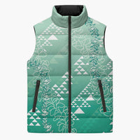 Hawaii Jade Green Kapa Sleeveless Puffer Jacket Vintage 'Ohe Kāpala Motifs Mix Plumeria Leis LT7 Unisex Jade Green - Polynesian Pride