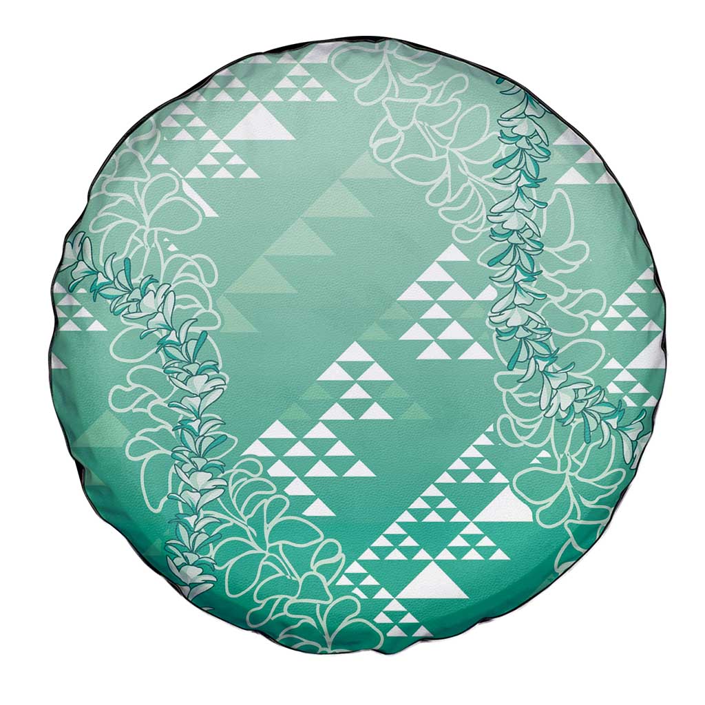 Hawaii Jade Green Kapa Spare Tire Cover Vintage 'Ohe Kāpala Motifs Mix Plumeria Leis LT7 - Polynesian Pride
