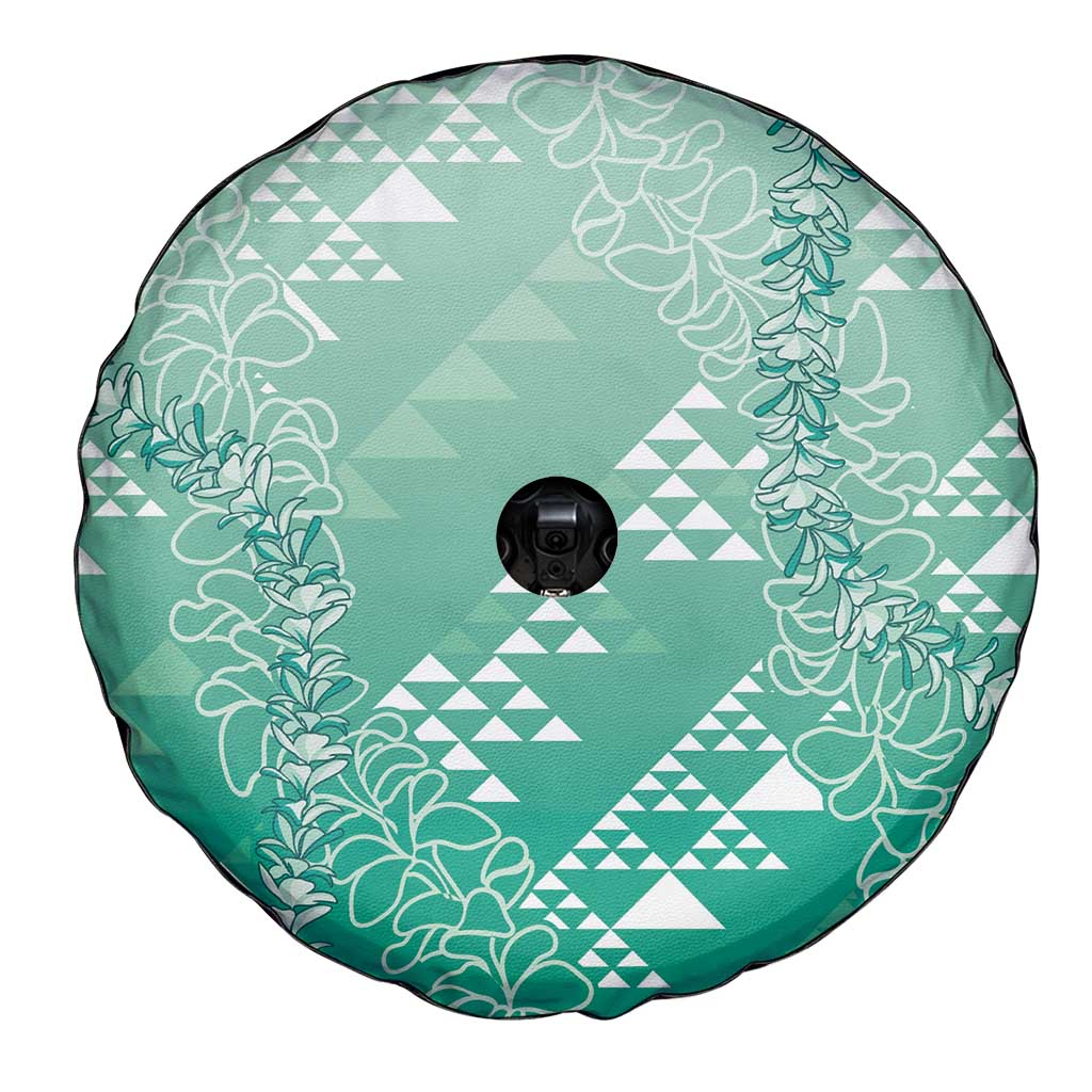Hawaii Jade Green Kapa Spare Tire Cover Vintage 'Ohe Kāpala Motifs Mix Plumeria Leis LT7 - Polynesian Pride