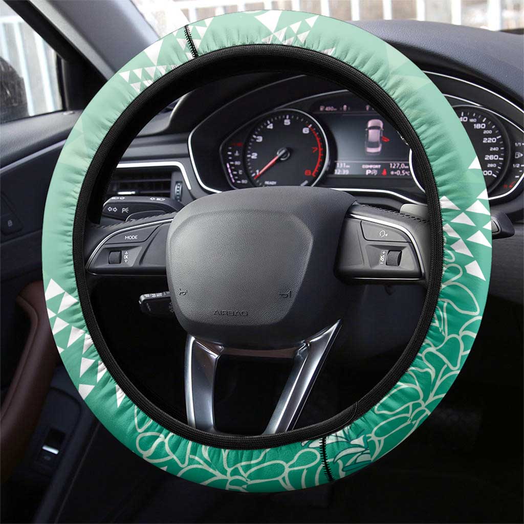 Hawaii Jade Green Kapa Steering Wheel Cover Vintage 'Ohe Kāpala Motifs Mix Plumeria Leis LT7 - Polynesian Pride