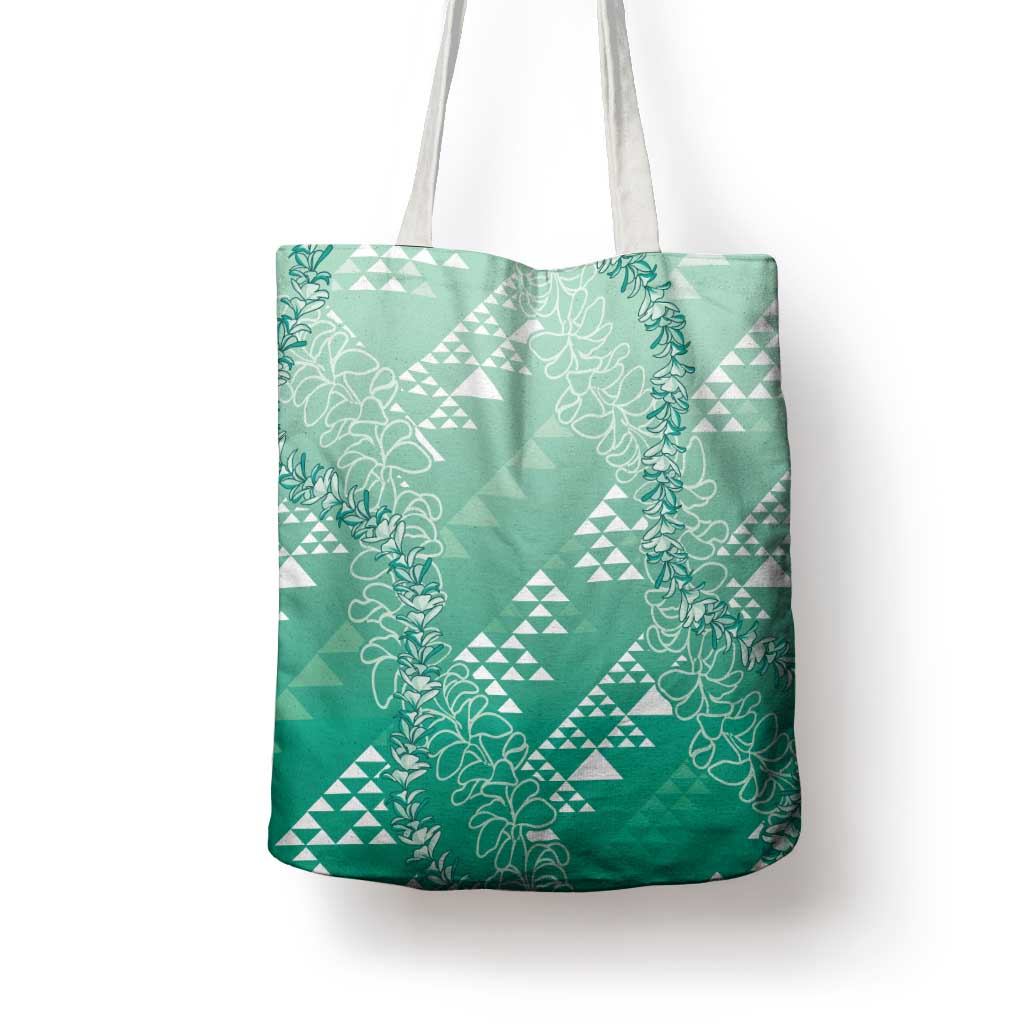 Hawaii Jade Green Kapa Tote Bag Vintage 'Ohe Kāpala Motifs Mix Plumeria Leis LT7 - Polynesian Pride