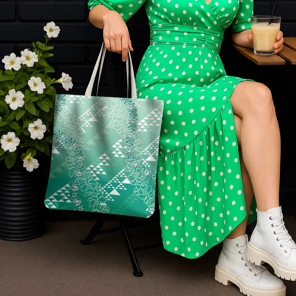 Hawaii Jade Green Kapa Tote Bag Vintage 'Ohe Kāpala Motifs Mix Plumeria Leis LT7 - Polynesian Pride
