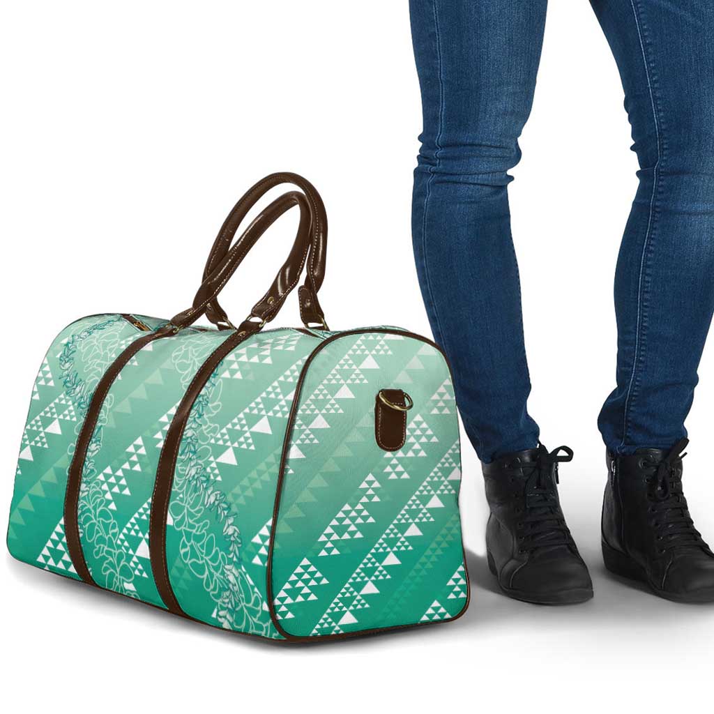 Hawaii Jade Green Kapa Travel Bag Vintage 'Ohe Kāpala Motifs Mix Plumeria Leis LT7 - Polynesian Pride