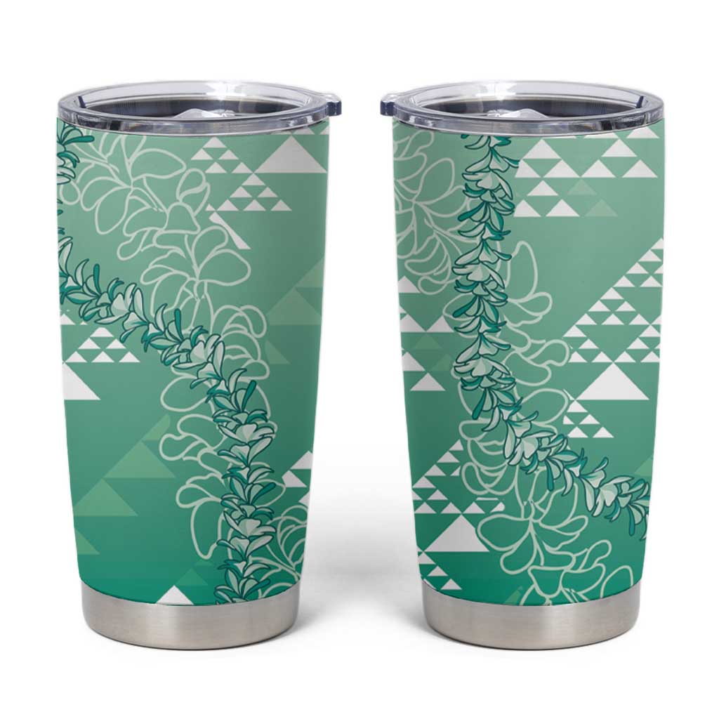 Hawaii Jade Green Kapa Tumbler Cup Vintage 'Ohe Kāpala Motifs Mix Plumeria Leis LT7 Jade Green - Polynesian Pride