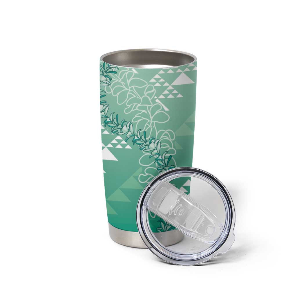 Hawaii Jade Green Kapa Tumbler Cup Vintage 'Ohe Kāpala Motifs Mix Plumeria Leis LT7 - Polynesian Pride