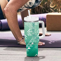 Hawaii Jade Green Kapa Tumbler With Handle Vintage 'Ohe Kāpala Motifs Mix Plumeria Leis LT7 - Polynesian Pride