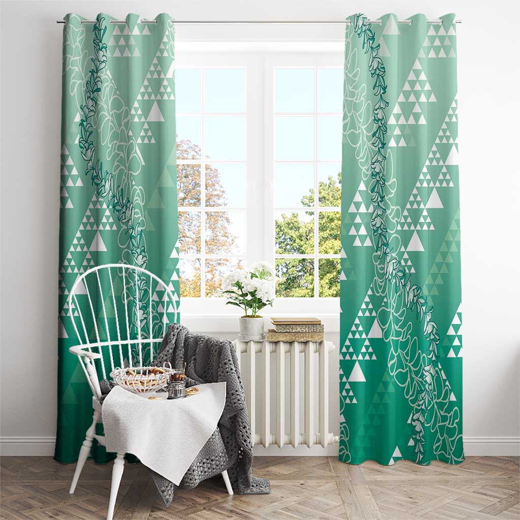 Hawaii Jade Green Kapa Window Curtain Vintage 'Ohe Kāpala Motifs Mix Plumeria Leis LT7 - Polynesian Pride