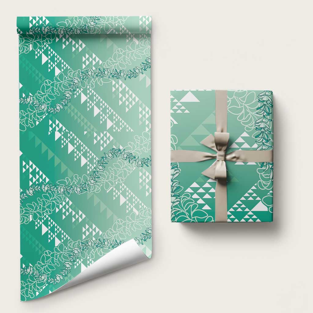 Hawaii Kapa Vintage Motifs Mix Plumeria Leis Wrapping Paper Jade Green