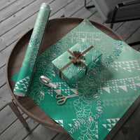 Hawaii Kapa Vintage Motifs Mix Plumeria Leis Wrapping Paper Jade Green