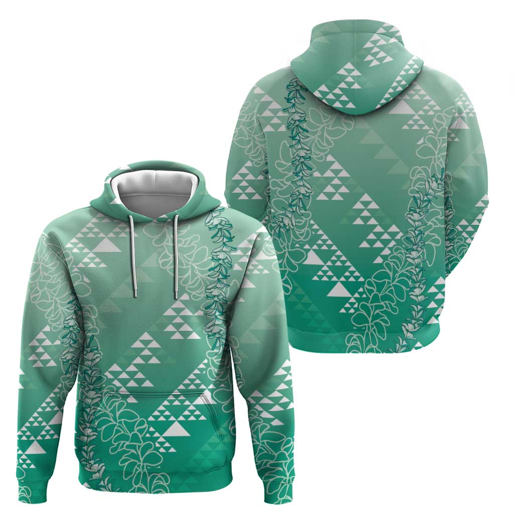 Hawaii Jade Green Kapa Zip Hoodie Vintage 'Ohe Kāpala Motifs Mix Plumeria Leis LT7 - Polynesian Pride