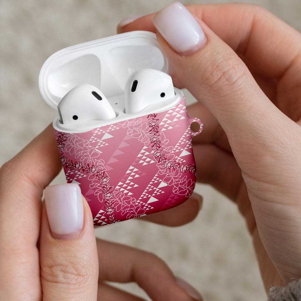 Hawaii Rose Pink Kapa AirPods Case Vintage 'Ohe Kāpala Motifs Mix Plumeria Leis LT7 - Polynesian Pride