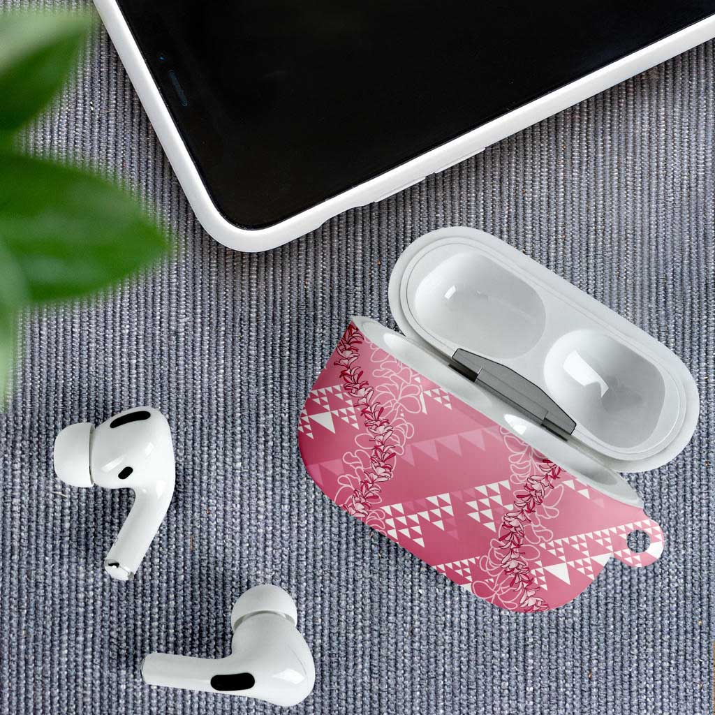 Hawaii Rose Pink Kapa AirPods Case Vintage 'Ohe Kāpala Motifs Mix Plumeria Leis LT7 - Polynesian Pride
