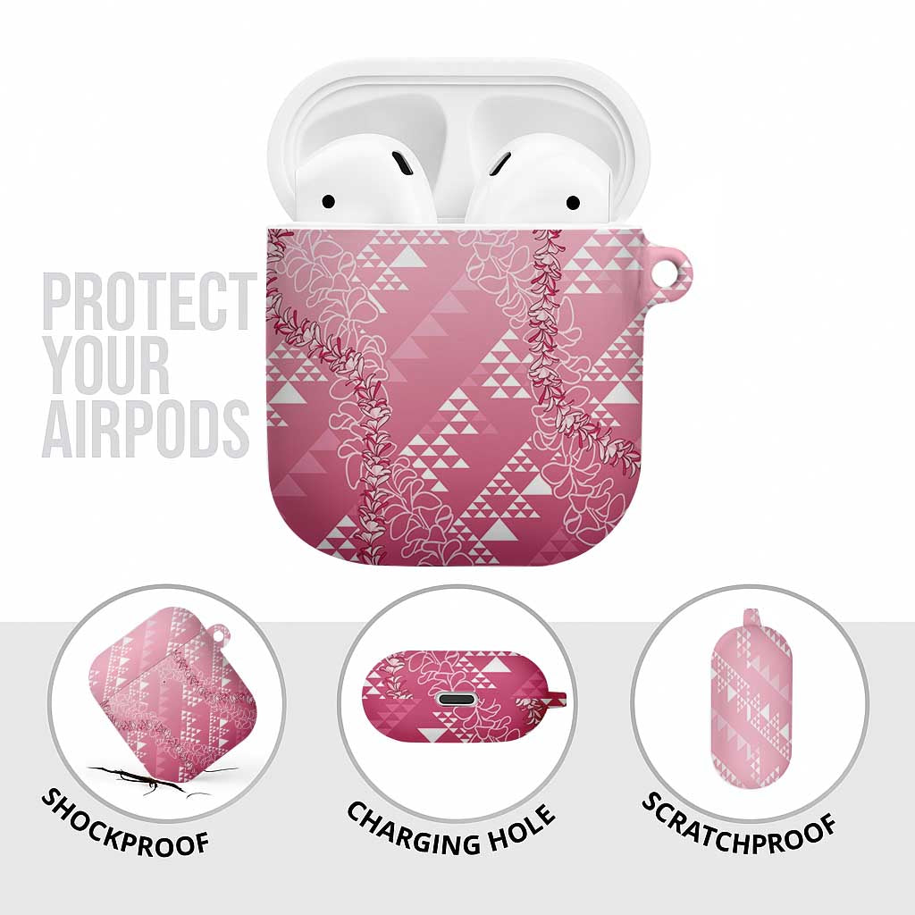 Hawaii Rose Pink Kapa AirPods Case Vintage 'Ohe Kāpala Motifs Mix Plumeria Leis LT7 - Polynesian Pride