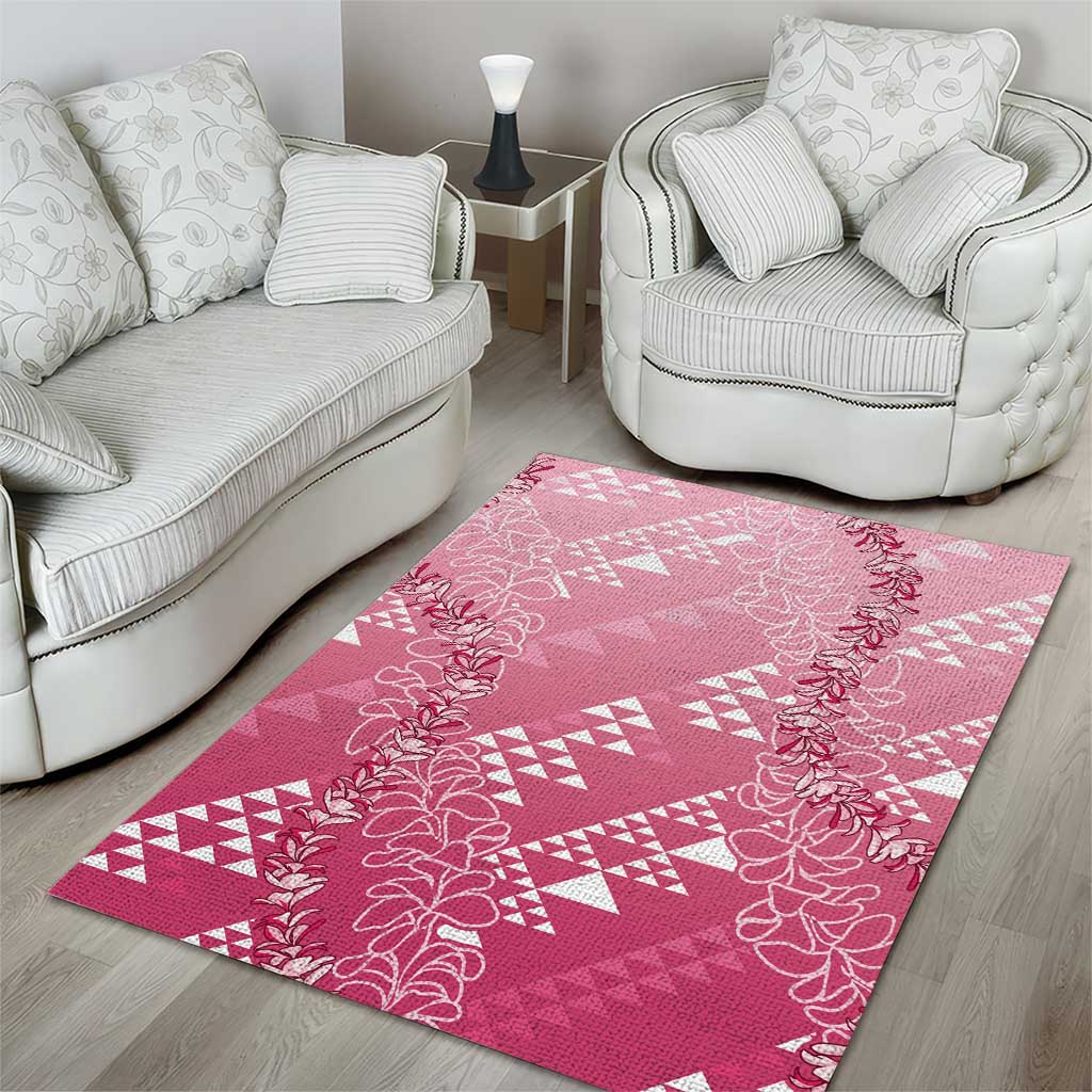 Hawaii Rose Pink Kapa Area Rug Vintage 'Ohe Kāpala Motifs Mix Plumeria Leis LT7 - Polynesian Pride