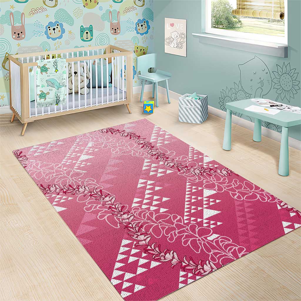 Hawaii Rose Pink Kapa Area Rug Vintage 'Ohe Kāpala Motifs Mix Plumeria Leis LT7 - Polynesian Pride