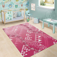 Hawaii Rose Pink Kapa Area Rug Vintage 'Ohe Kāpala Motifs Mix Plumeria Leis LT7 - Polynesian Pride