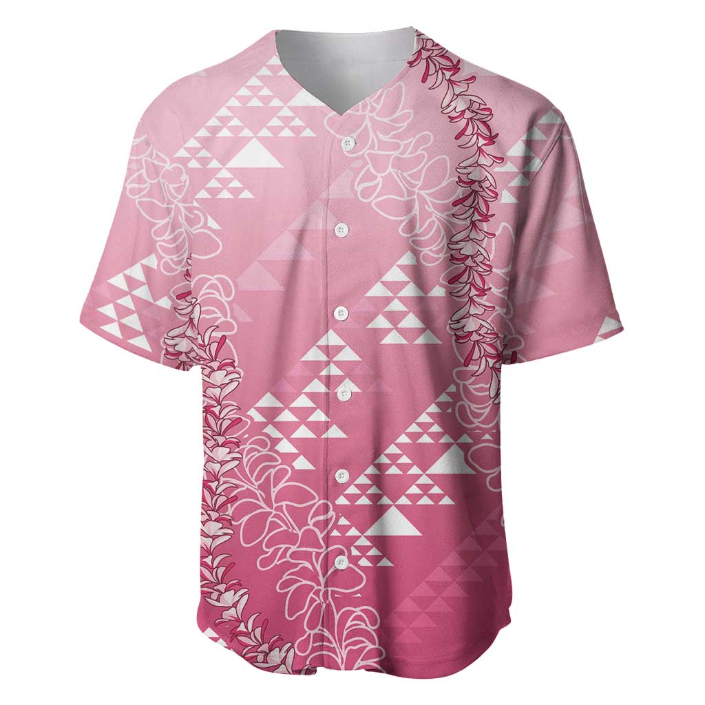 Hawaii Rose Pink Kapa Baseball Jersey Vintage 'Ohe Kāpala Motifs Mix Plumeria Leis LT7 Rose Pink - Polynesian Pride