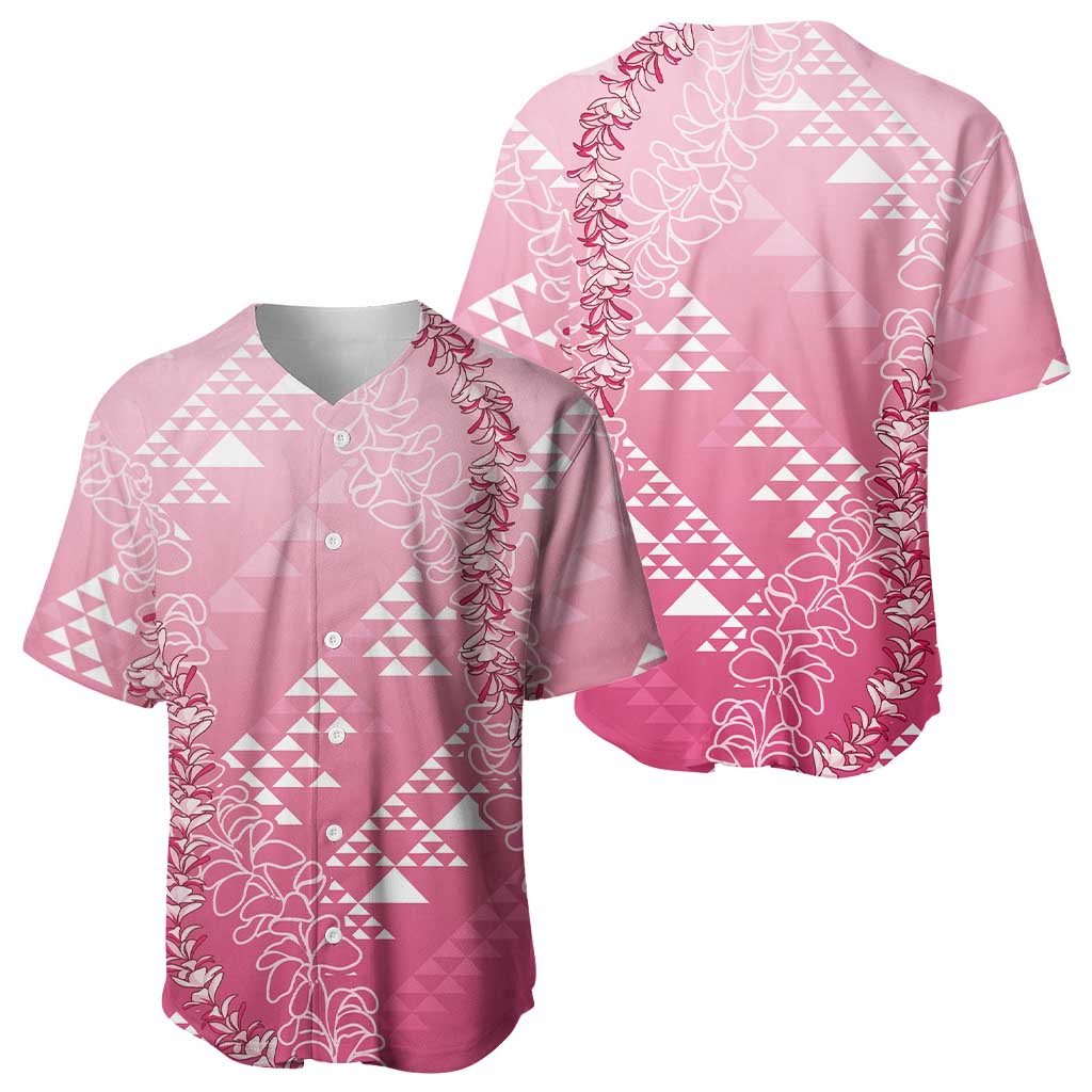 Hawaii Rose Pink Kapa Baseball Jersey Vintage 'Ohe Kāpala Motifs Mix Plumeria Leis LT7 - Polynesian Pride