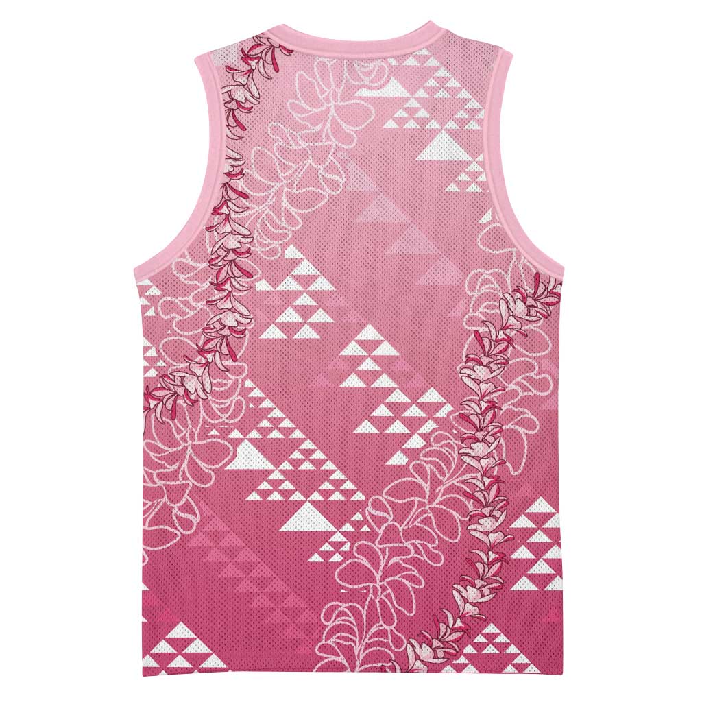 Hawaii Rose Pink Kapa Basketball Jersey Vintage 'Ohe Kāpala Motifs Mix Plumeria Leis LT7 - Polynesian Pride