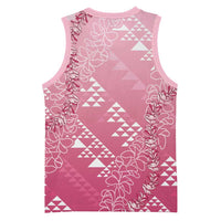 Hawaii Rose Pink Kapa Basketball Jersey Vintage 'Ohe Kāpala Motifs Mix Plumeria Leis LT7 - Polynesian Pride