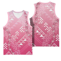 Hawaii Rose Pink Kapa Basketball Jersey Vintage 'Ohe Kāpala Motifs Mix Plumeria Leis LT7 - Polynesian Pride