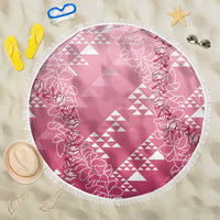Hawaii Rose Pink Kapa Beach Blanket Vintage 'Ohe Kāpala Motifs Mix Plumeria Leis