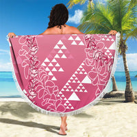 Hawaii Rose Pink Kapa Beach Blanket Vintage 'Ohe Kāpala Motifs Mix Plumeria Leis