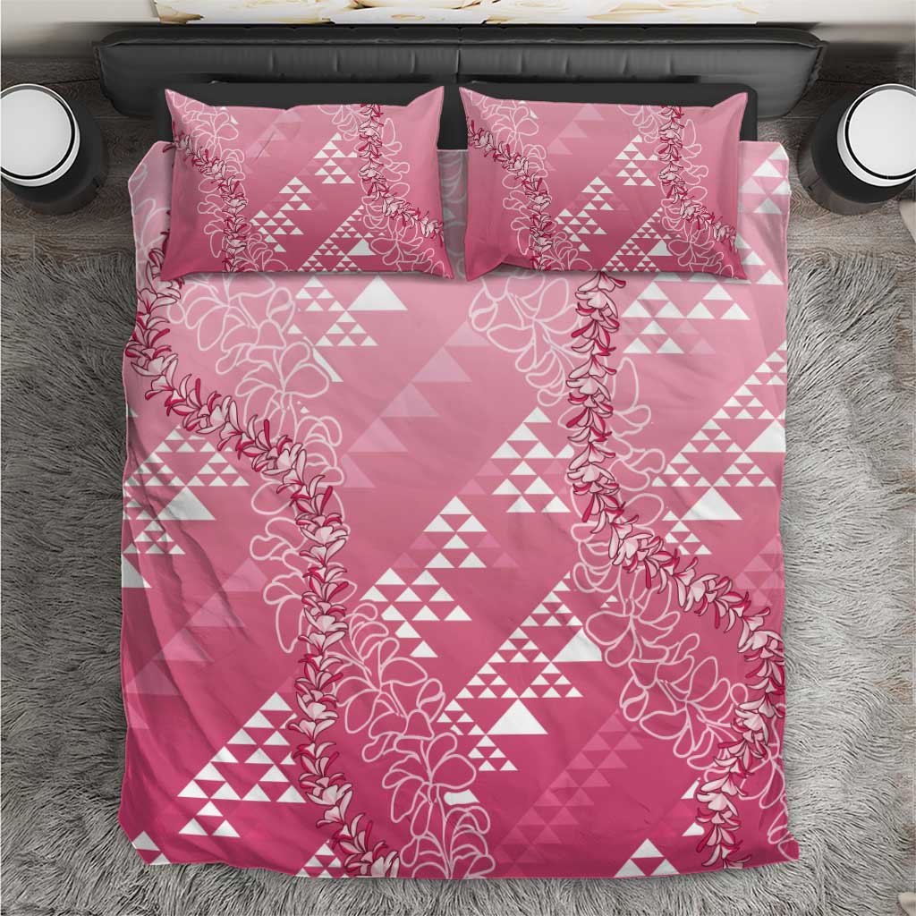 Hawaii Rose Pink Kapa Bedding Set Vintage 'Ohe Kāpala Motifs Mix Plumeria Leis