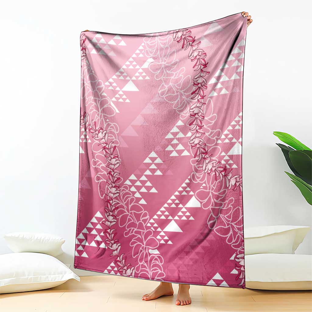 Hawaii Rose Pink Kapa Blanket Vintage 'Ohe Kāpala Motifs Mix Plumeria Leis