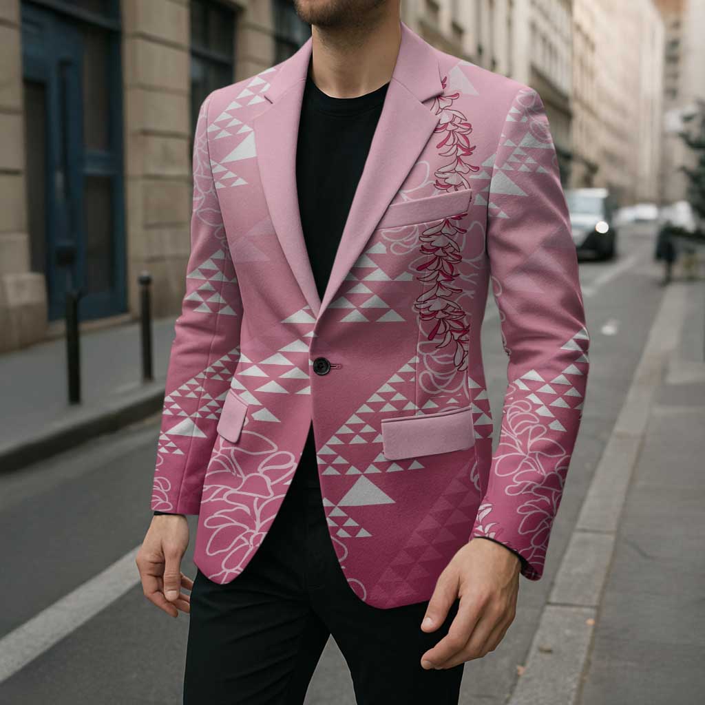 Hawaii Rose Pink Kapa Blazer Vintage 'Ohe Kāpala Motifs Mix Plumeria Leis