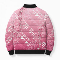Hawaii Rose Pink Kapa Bomber Puffer Jacket Vintage 'Ohe Kāpala Motifs Mix Plumeria Leis