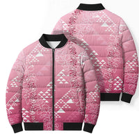 Hawaii Rose Pink Kapa Bomber Puffer Jacket Vintage 'Ohe Kāpala Motifs Mix Plumeria Leis