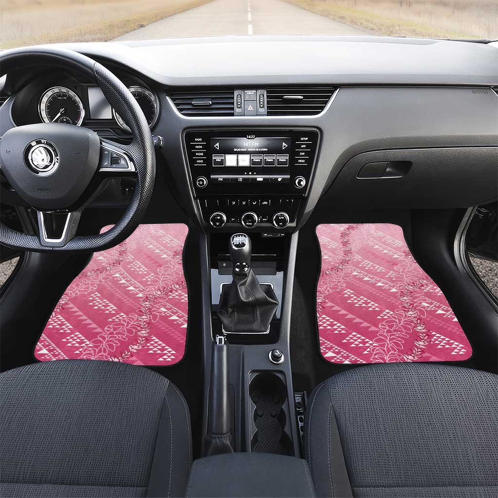 Hawaii Rose Pink Kapa Car Mats Vintage 'Ohe Kāpala Motifs Mix Plumeria Leis LT7 Set 2pcs - Front Rose Pink - Polynesian Pride