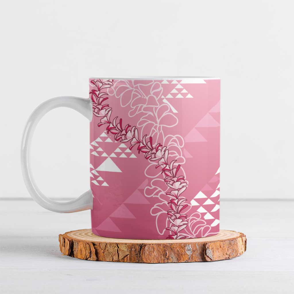 Hawaii Rose Pink Kapa Ceramic Mug Vintage 'Ohe Kāpala Motifs Mix Plumeria Leis LT7 Rose Pink - Polynesian Pride