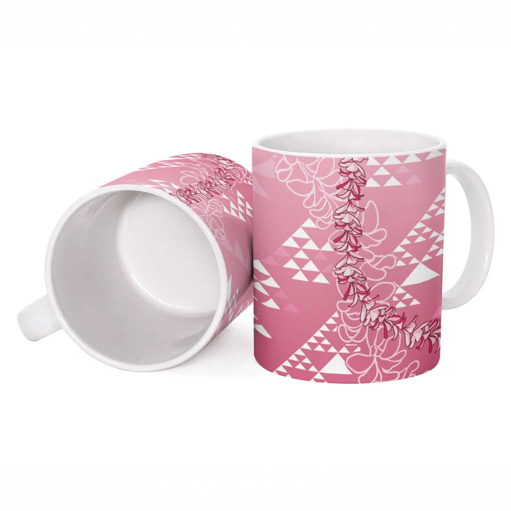 Hawaii Rose Pink Kapa Ceramic Mug Vintage 'Ohe Kāpala Motifs Mix Plumeria Leis LT7 - Polynesian Pride